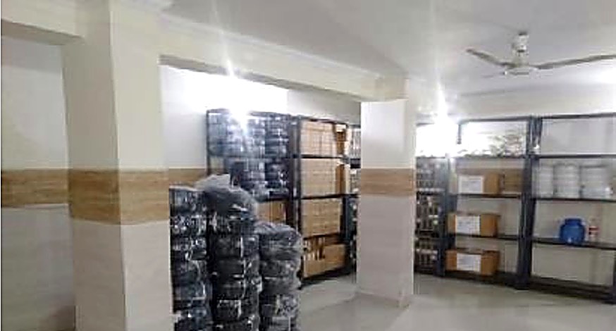 Interior of an operational NEVO Distribution hub distribution node with shelved inventory