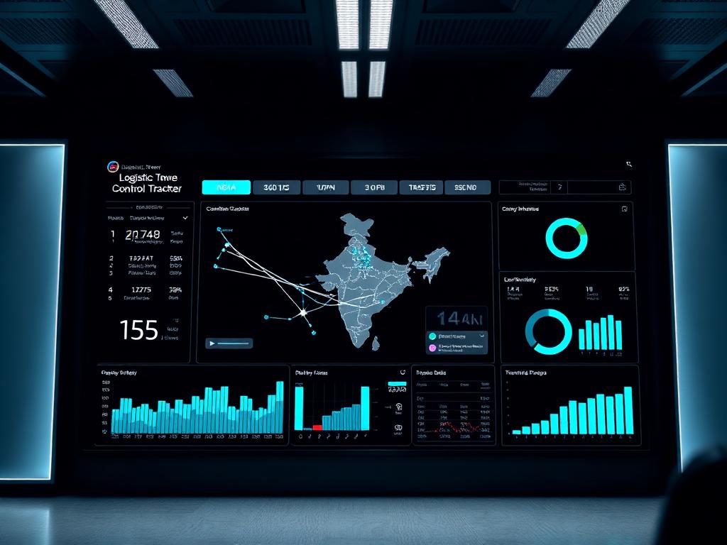 Logistics control tower dashboard showing live fleet tracking and analytics